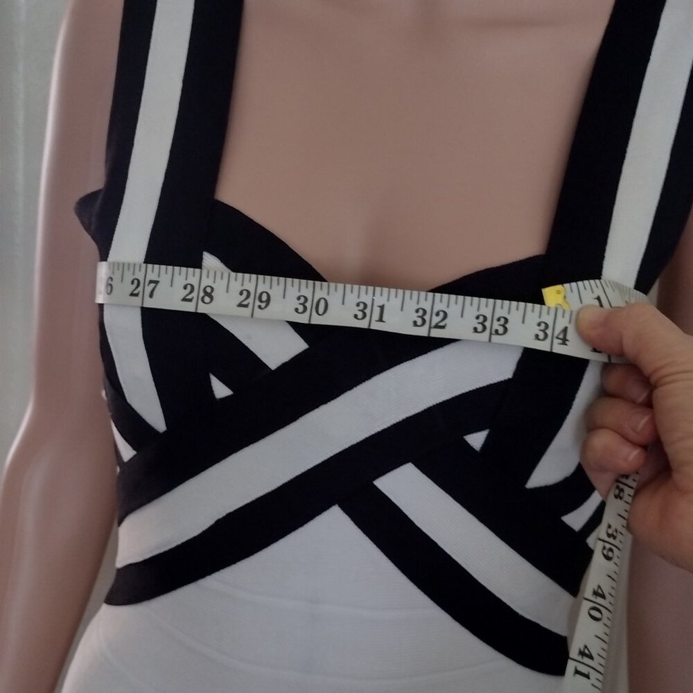 Rachael G Stretch Strappy Dress, White with Black, Size S. - Picture 12 of 13